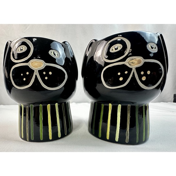 Threshold Other - 2 Threshold Modern Ceramic Planter Vases Abstract Art Pot 4" Black Stripe 1 Pair